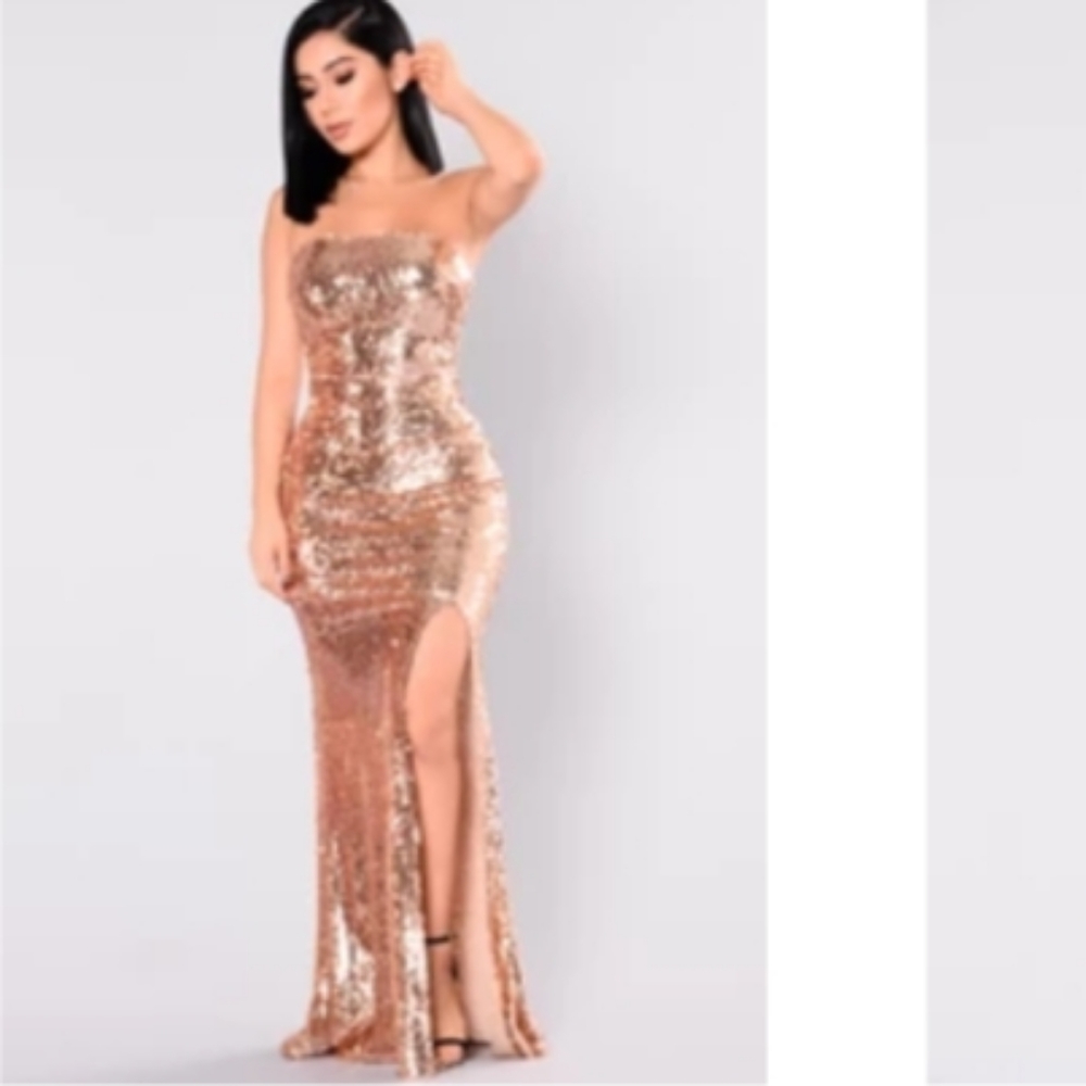 Rose gold sequence long dress